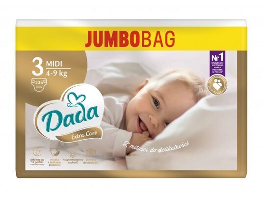 Dada Extra Care Jumbobag 3 izmērs (4-9 kg) 106 gab.