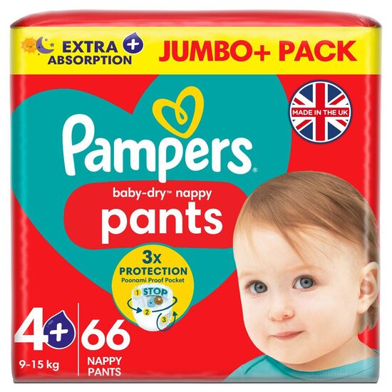 Pampers Baby Dry Pants Jumbo Pack 4+ izmērs (9-15 kg) 66 gab.