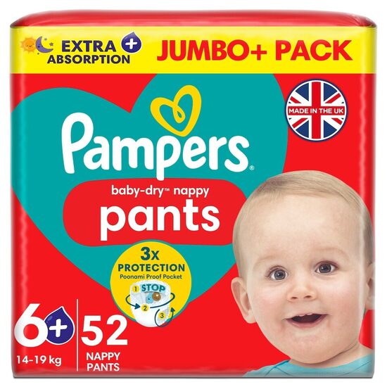 Pampers Baby Dry Pants Jumbo Pack 6+ izmērs (14-19 kg) 52 gab.