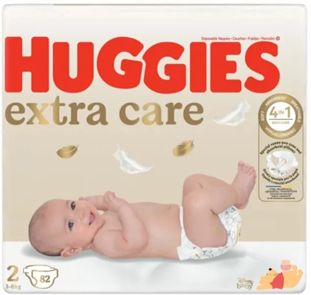 Huggies Extra Care 2 izmērs (3-6 kg) 82 gab.